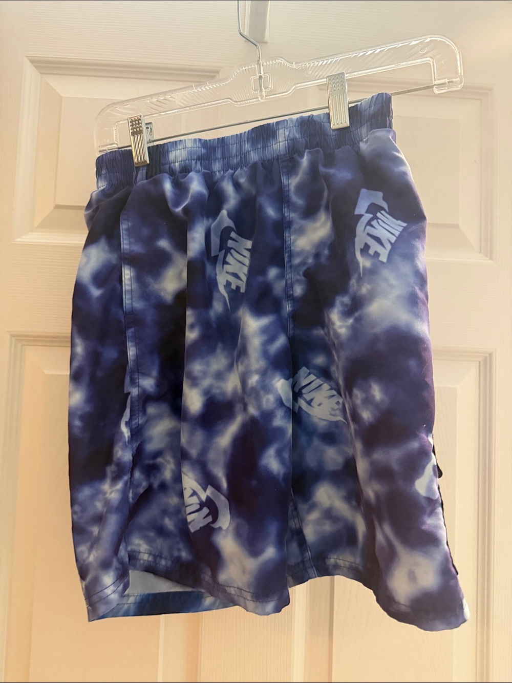 Nike Blue and White Tie-Dye Kids swim trunks
